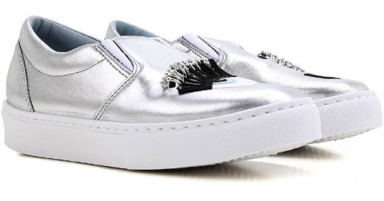 Chiara Ferragni silver metallic Leather slip-ons sneakers - Italian