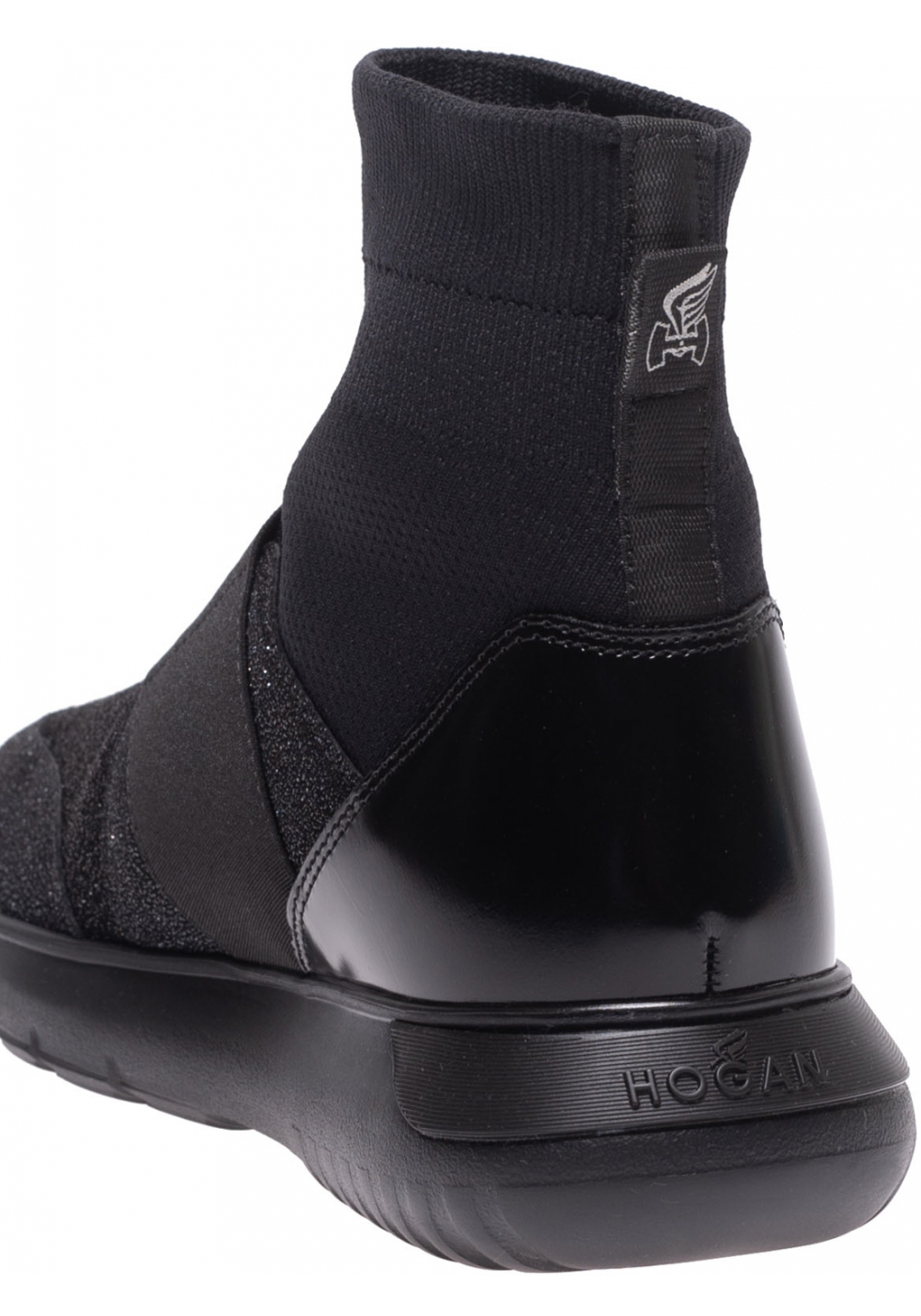 Hogan Women's fashion high sock sneakers in black leather and fabric ...