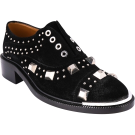 Barbara Bui Women's slip-on derby shoes in balck suede leather with silver studs