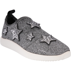 Giuseppe Zanotti Women's slip-on sneakers shoes in silver fabric with stars and strass