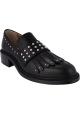 Barbara Bui Women's slip-on loafers shoes in black leather with fringe and silver studs