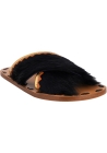 Marni Women's flat sandals in tan leather and black fur with gold and orange details