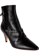 Tod's Women's pointed toe heeled ankle boots in black leather buckle straps and side zip