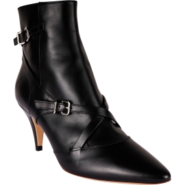 Tod's Women's pointed toe heeled ankle boots in black leather buckle straps and side zip