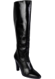 Saint Laurent Women's heeled knee high boots in black leather with side zip closure