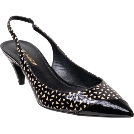 Saint Laurent Women's slingback pump in black patent leather with white triangles