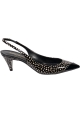 Saint Laurent Women's slingback pump in black patent leather with white triangles