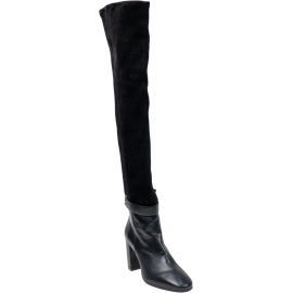 Stuart Weitzman Women's black leather and suede heeled thigh high boots with zipper