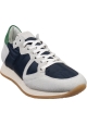 Philippe Model Women's low top sneakers in gray suede and blue fabric with green detail