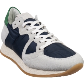 Philippe Model Women's low top sneakers in gray suede and blue fabric with green detail