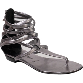 Barbara Bui Women's low gladiator thong sandals in silver leather with back zip