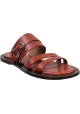 Sartore Women's slip-on flat sandals with terracotta colored leather bands with silver buckle