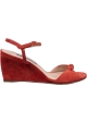 Stuart Weitzman Women's wedge sandals in red suede with ankle strap