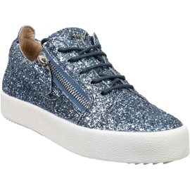 Giuseppe Zanotti Women's sneakers with blue glitter with laces and zips branded on the tongue