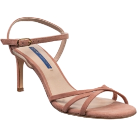 Stuart Weitzman Women's heeled sandals in blush pink suede leather with ankle strap