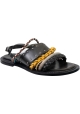 Sartore Women's flat sandals in black leather and multicolor braided rope with buckle closure