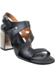 Clergerie Women's metal high heel sandals in black leather with buckle closure