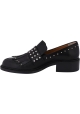 Barbara Bui Women's slip-on loafers shoes in black leather with fringe and silver studs