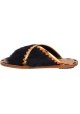 Marni Women's flat sandals in tan leather and black fur with gold and orange details