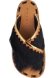 Marni Women's flat sandals in tan leather and black fur with gold and orange details