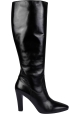 Saint Laurent Women's heeled knee high boots in black leather with side zip closure