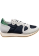 Philippe Model Women's low top sneakers in gray suede and blue fabric with green detail