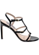 Stuart Weitzman Women's high heel sandals in black patent leather with double buckle