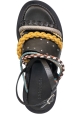 Sartore Women's flat sandals in black leather and multicolor braided rope with buckle closure