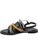 Sartore Women's flat sandals in black leather and multicolor braided rope with buckle closure