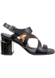 Clergerie Women's metal high heel sandals in black leather with buckle closure