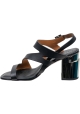 Clergerie Women's metal high heel sandals in black leather with buckle closure