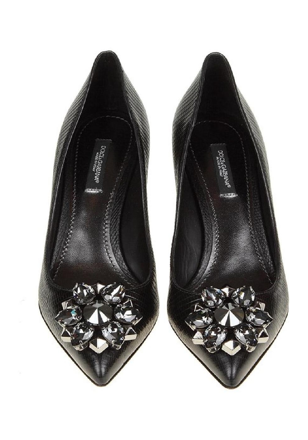 Dolce&Gabbana heels pumps in black leather with crystals pointed toe ...