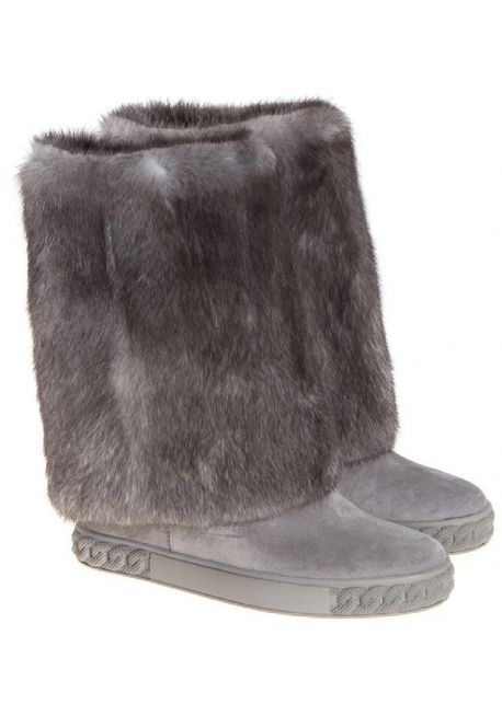 Casadei knee high boots in grey suede and fur - Italian Boutique