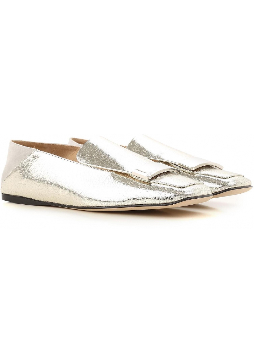 Sergio Rossi flats loafers in laminated silver leather - Italian Boutique
