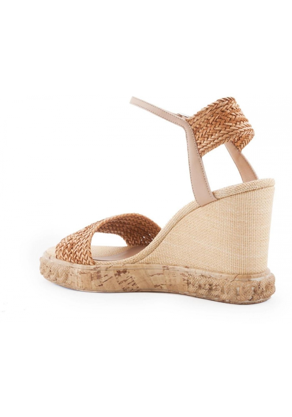 Casadei high heels wedges sandals in leather and straw - Italian Boutique