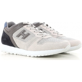 Hogan men's sneakers shoes in grey and off-white leather