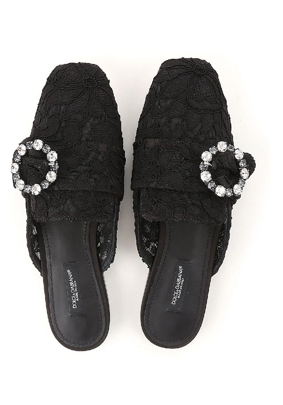 Dolce&Gabbana women's close slippers in black satin - Italian Boutique