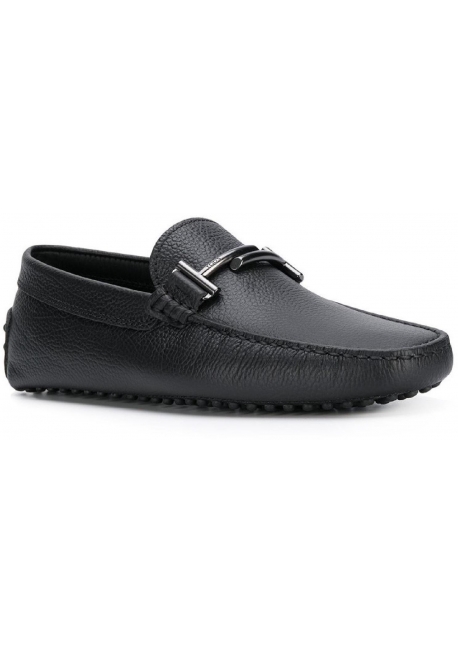 Tod's men's loafers in black Leather with metal buckle - Italian Boutique