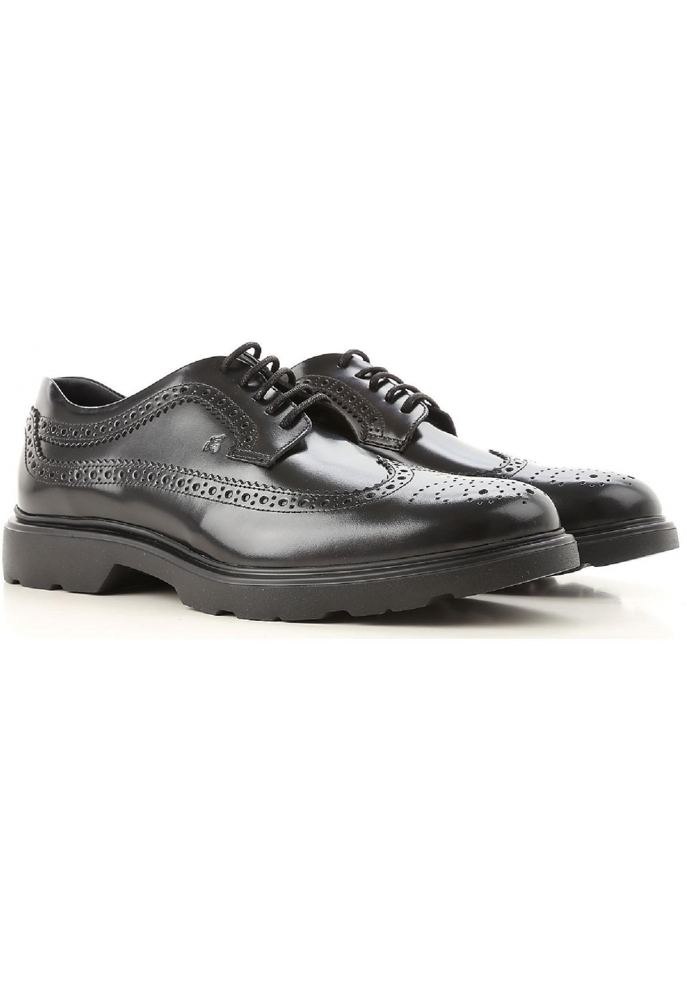 Hogan H393 DERBY men's lace ups in shiny black leather with brogue ...