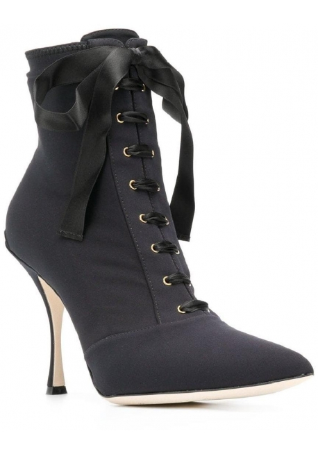 Dolce&Gabbana Women's lace-up stiletto ankle boots shoes in black Tech ...