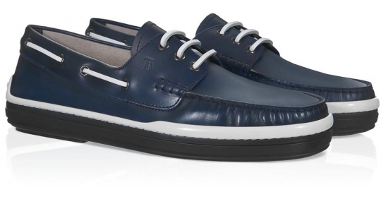 Tod's men's boat shoes in blue genuine Leather - Italian Boutique
