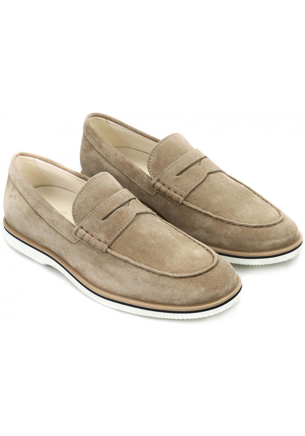 Hogan Club H262 penny loafers in beige suede leather - Italian Boutique